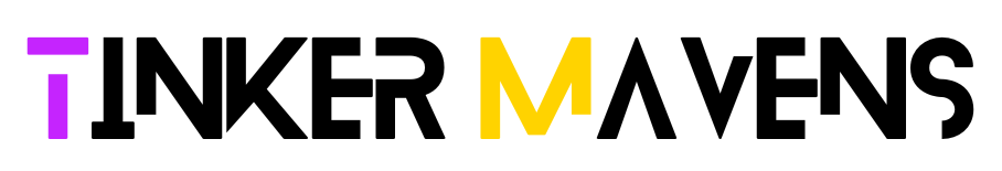 Tinker Mavens logo featuring the brand name in purple and yellow